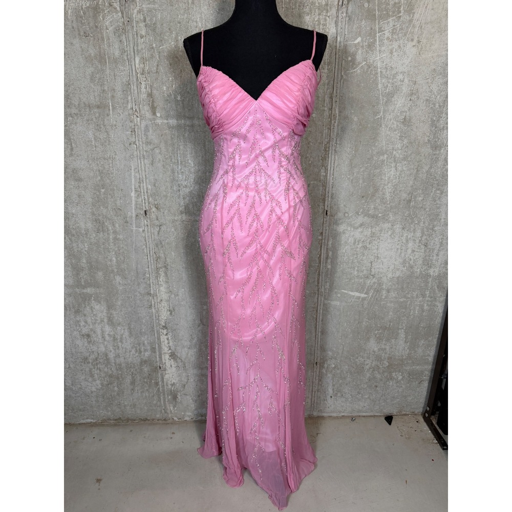 Vintage Pink 100% Silk Hand Beaded Sequin Formal Gown Dress Size 4 Prom Gala - Picture 1 of 8